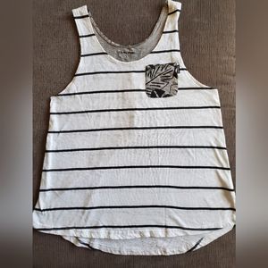Cute White/Black Striped Surf Shop Tank Top Size L